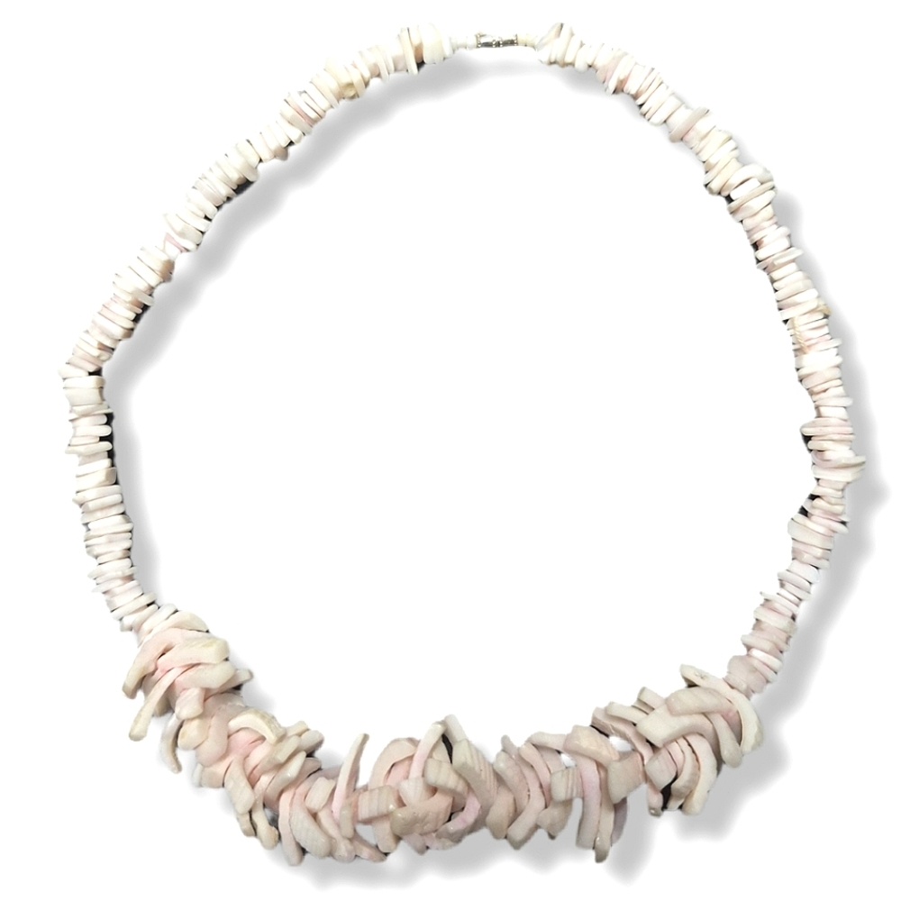 Vintage Large Puka Shell Pink & White Unisex Necklace